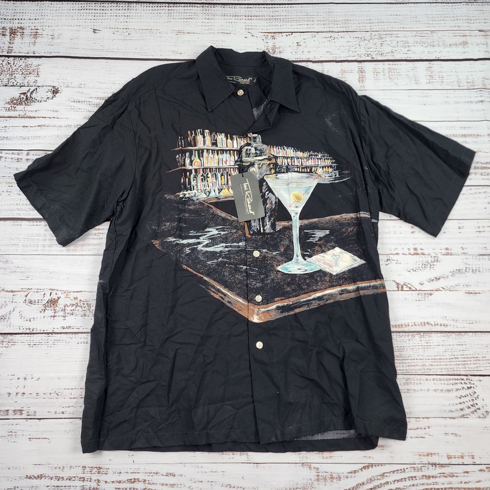 Tori Richard Martini Bar Shirt Mens L NWT Viscose Cocktail Lounge Hawaiian Black